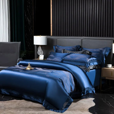 Ocean Blue Luxury Silky Satin Soft Egyptian Cotton 1000TC Bedding Set